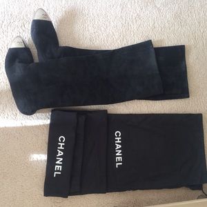 CHANEL suede black and silver knee boots