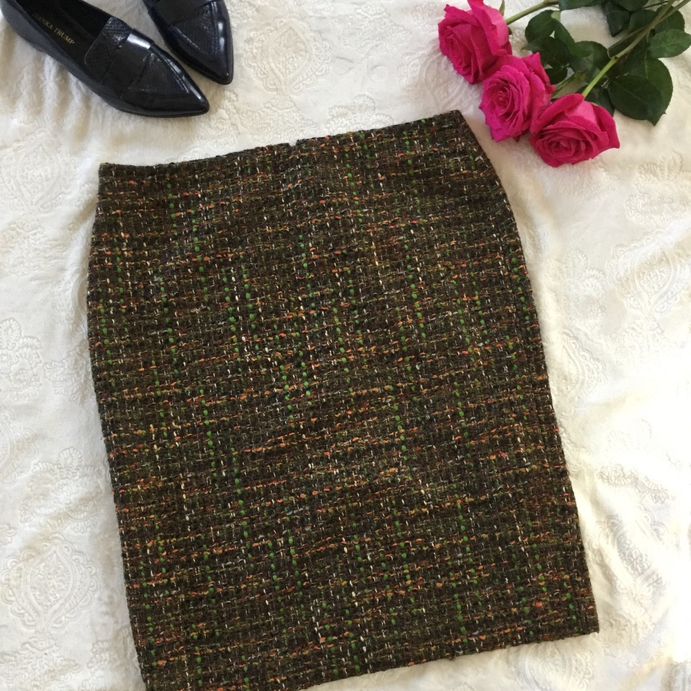 Talbots Parisian Tweed Green Brown Pencil Skirt