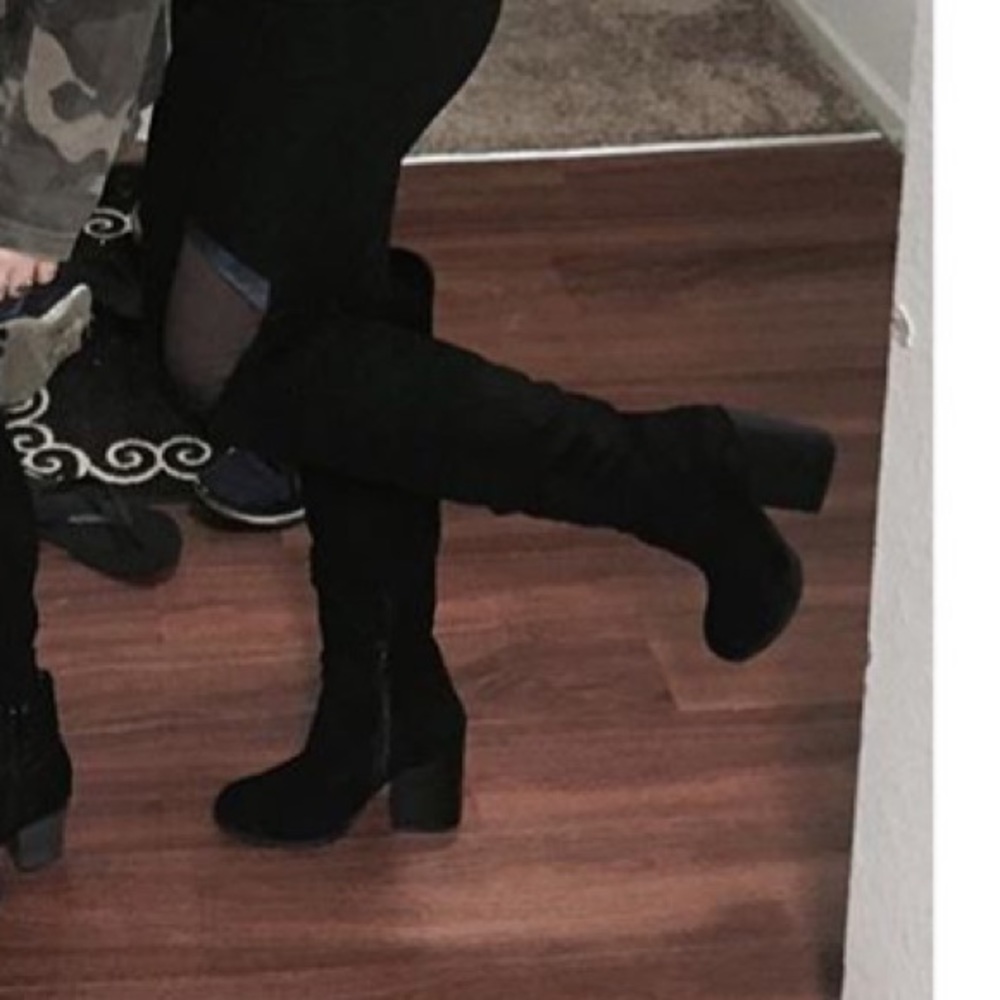 Chunky knee high heel boots
