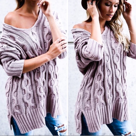 Mauve Cozy Cable Knit Sweater - Picture 3 of 4