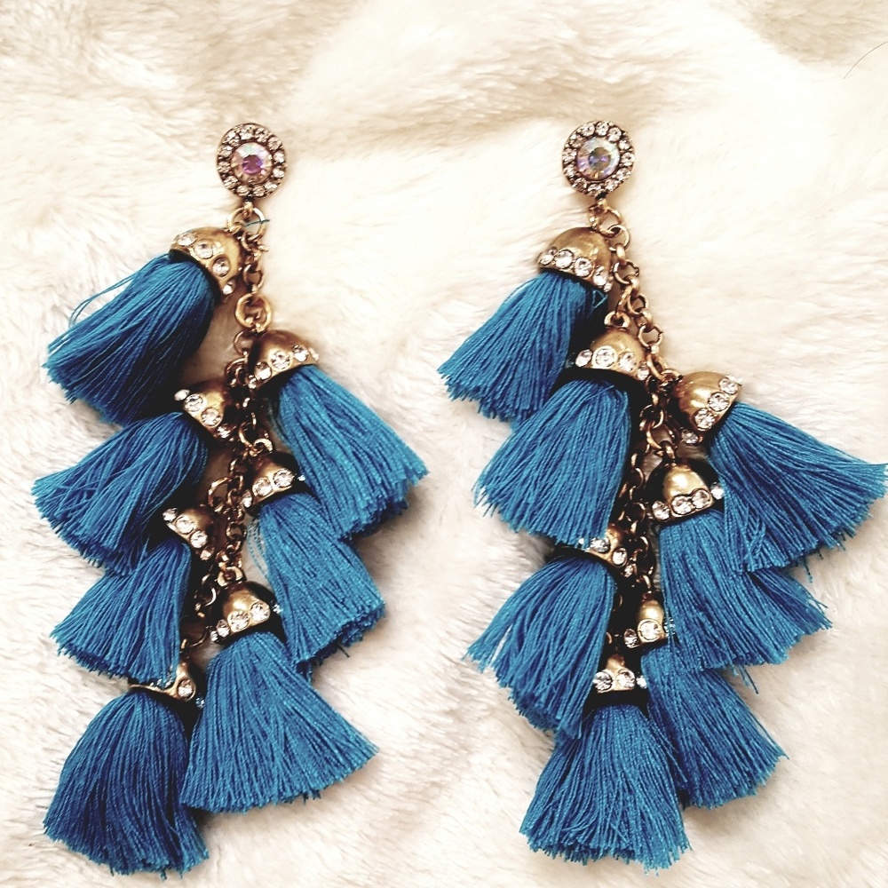SALE💥BLUE tassel waterfall earrings - Picture 1 of 3