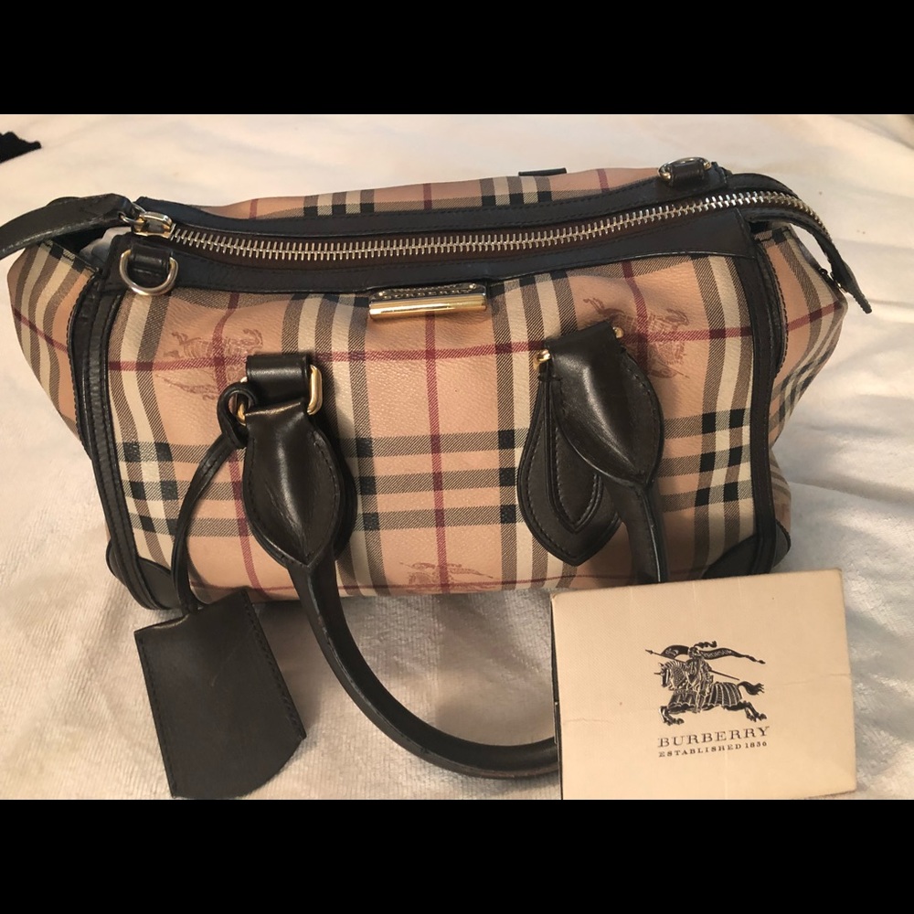 Burberry Brown Leather Haymarket Check Handbag