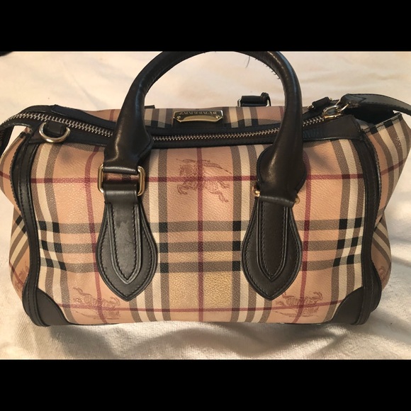 Burberry Brown Leather Haymarket Check Handbag - Picture 2 of 8