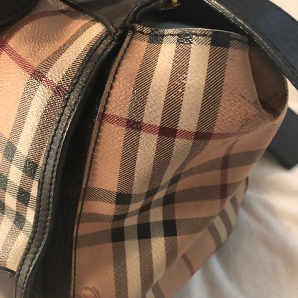 Burberry Brown Leather Haymarket Check Handbag - Picture 3 of 8