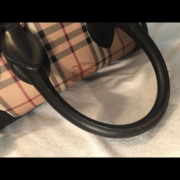 Burberry Brown Leather Haymarket Check Handbag - Picture 4 of 8