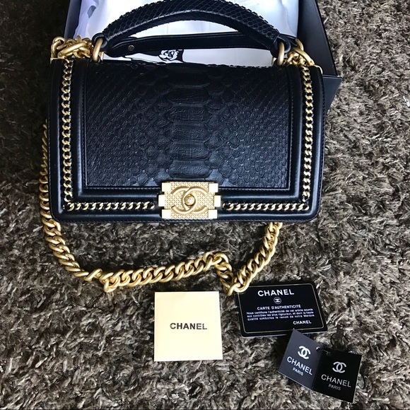 chanel python boy bag