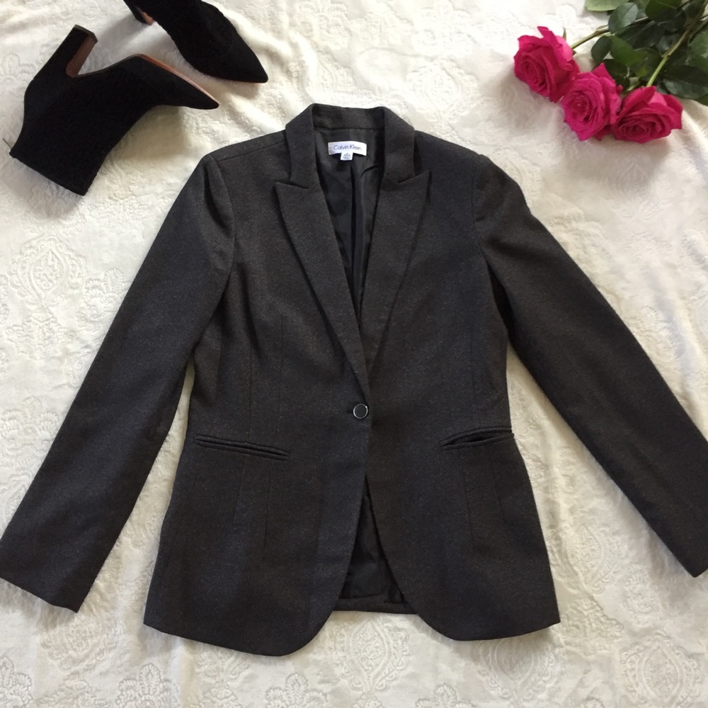 Calvin Klein charcoal gray heather career blazer