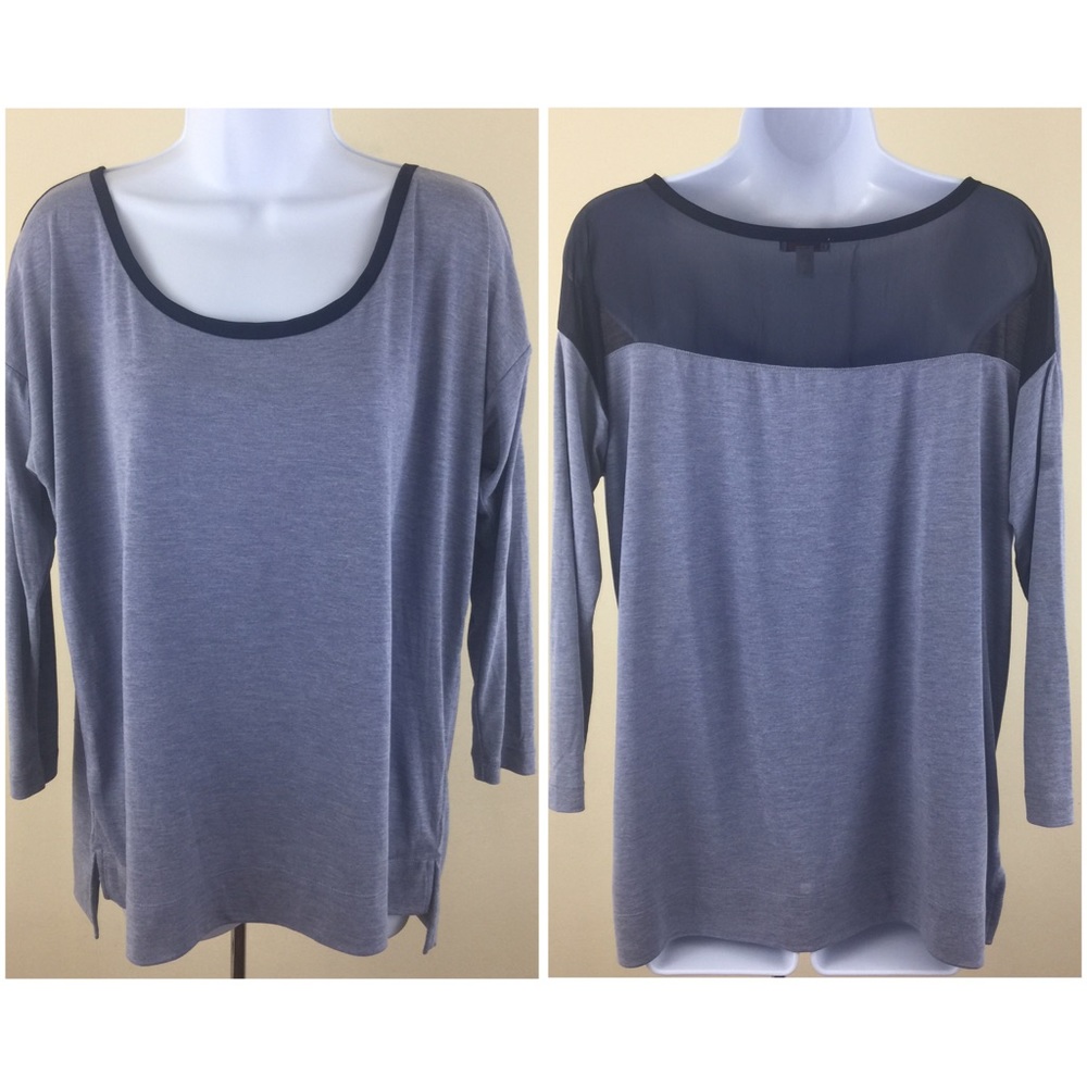 Gap Women’s Blue Navy Sheer Panel 3/4 Sleeve Shirt