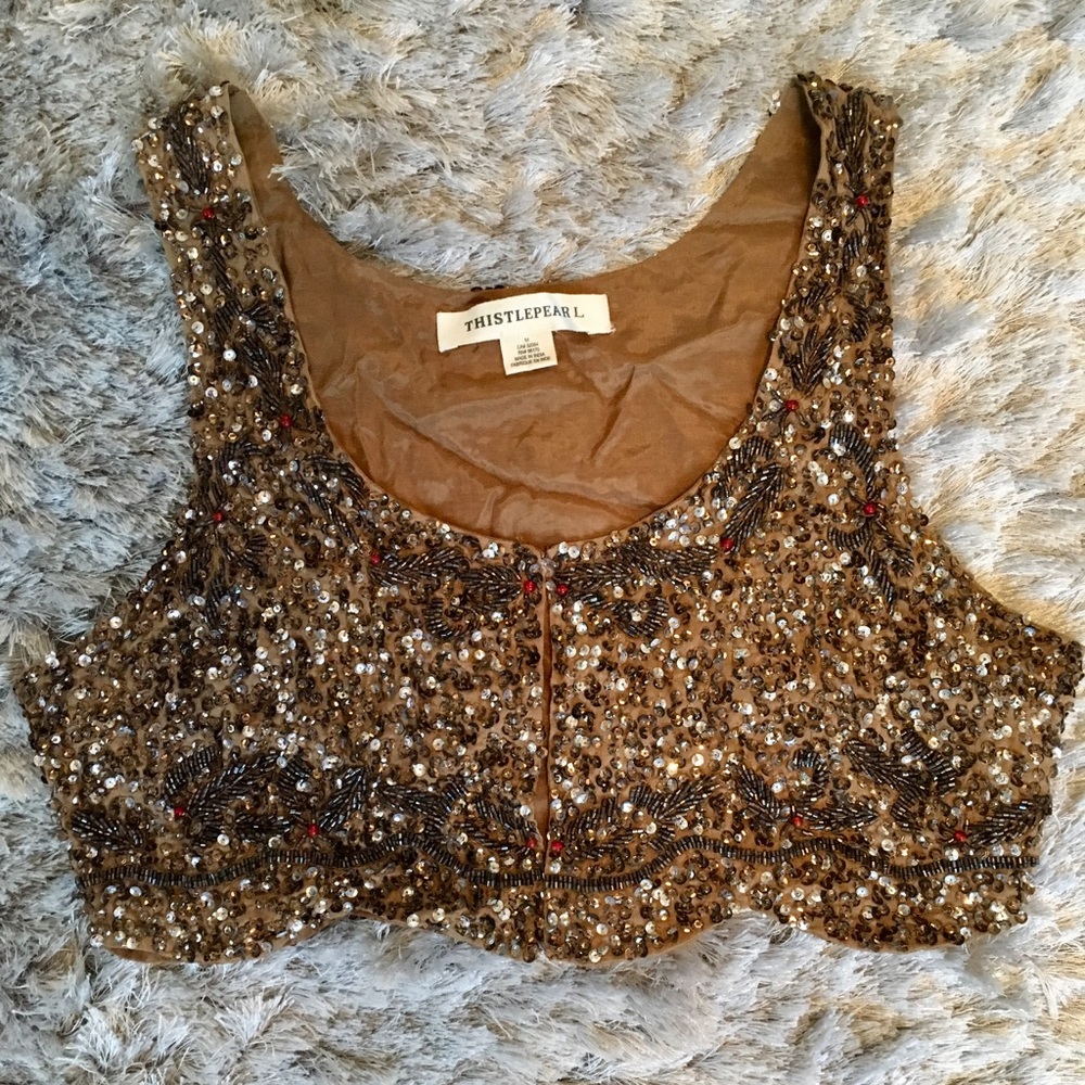 Sequin Embellished Crop Vest