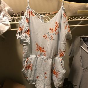 Baby blue floral cold shoulder romper