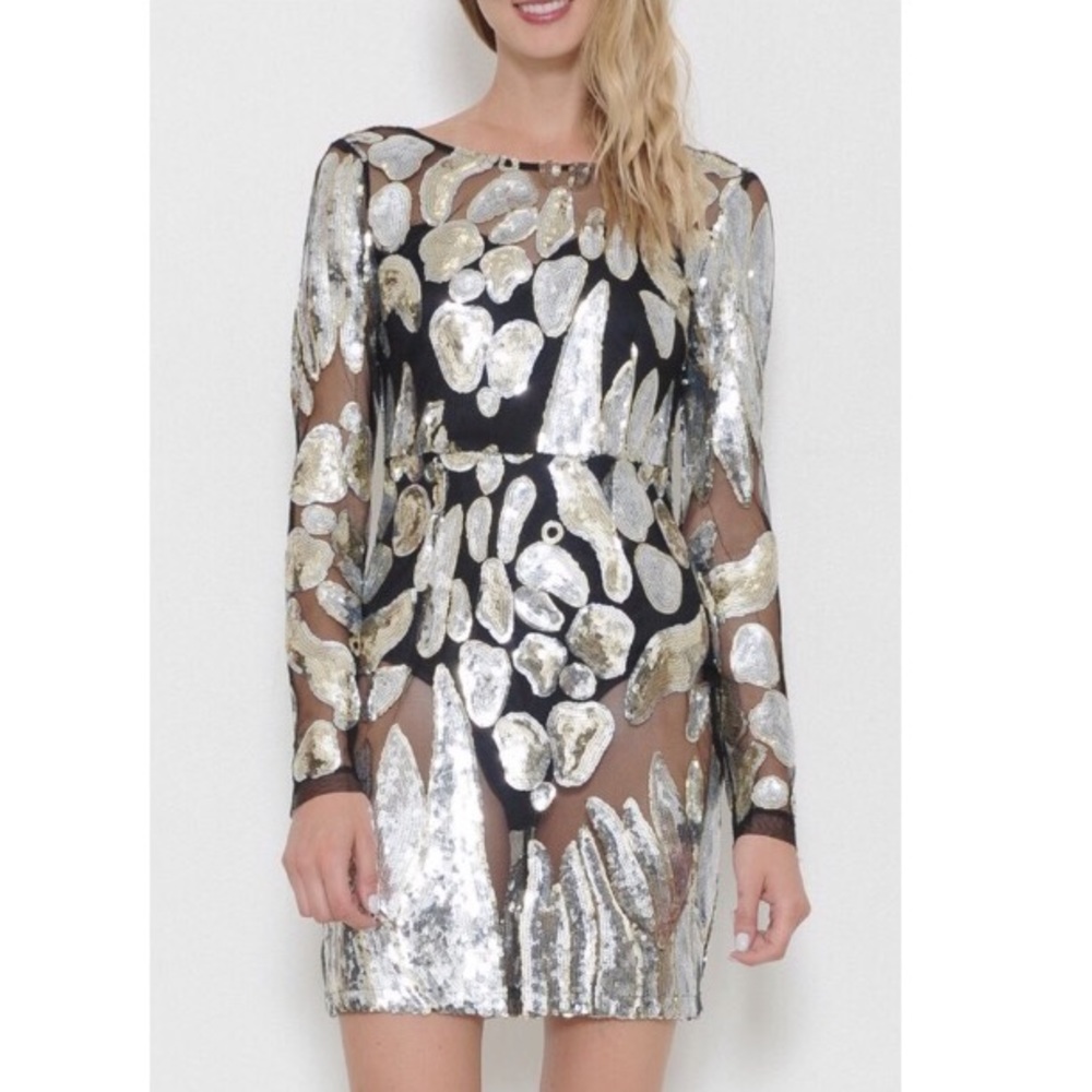 NEW Sequin Long Sleeve Mini Dress Bodycon Party