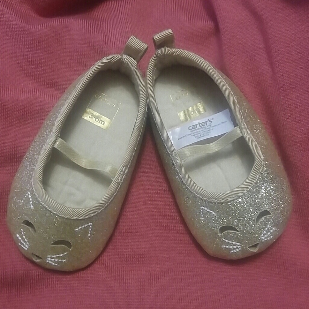 Carters gold sparkle kitty baby shoe