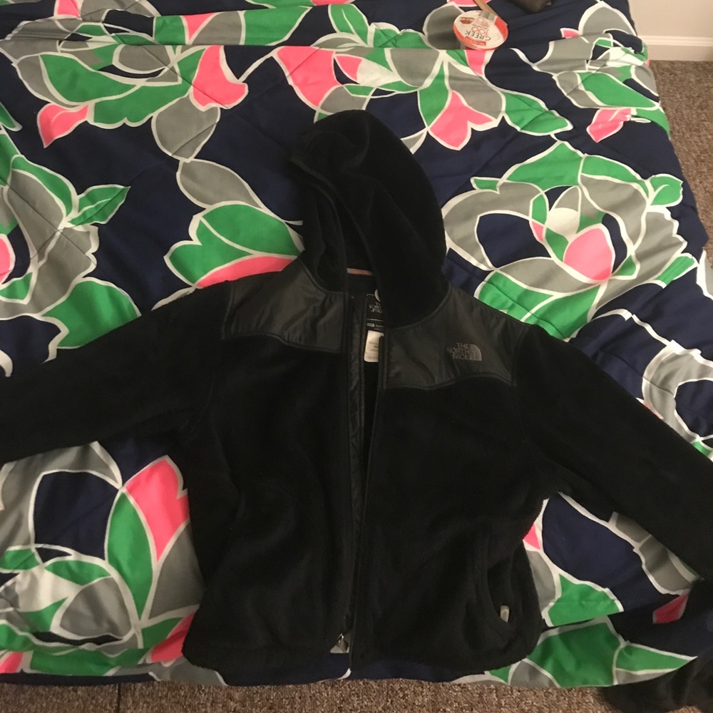 North Face fuzzy zip up jacket with hood