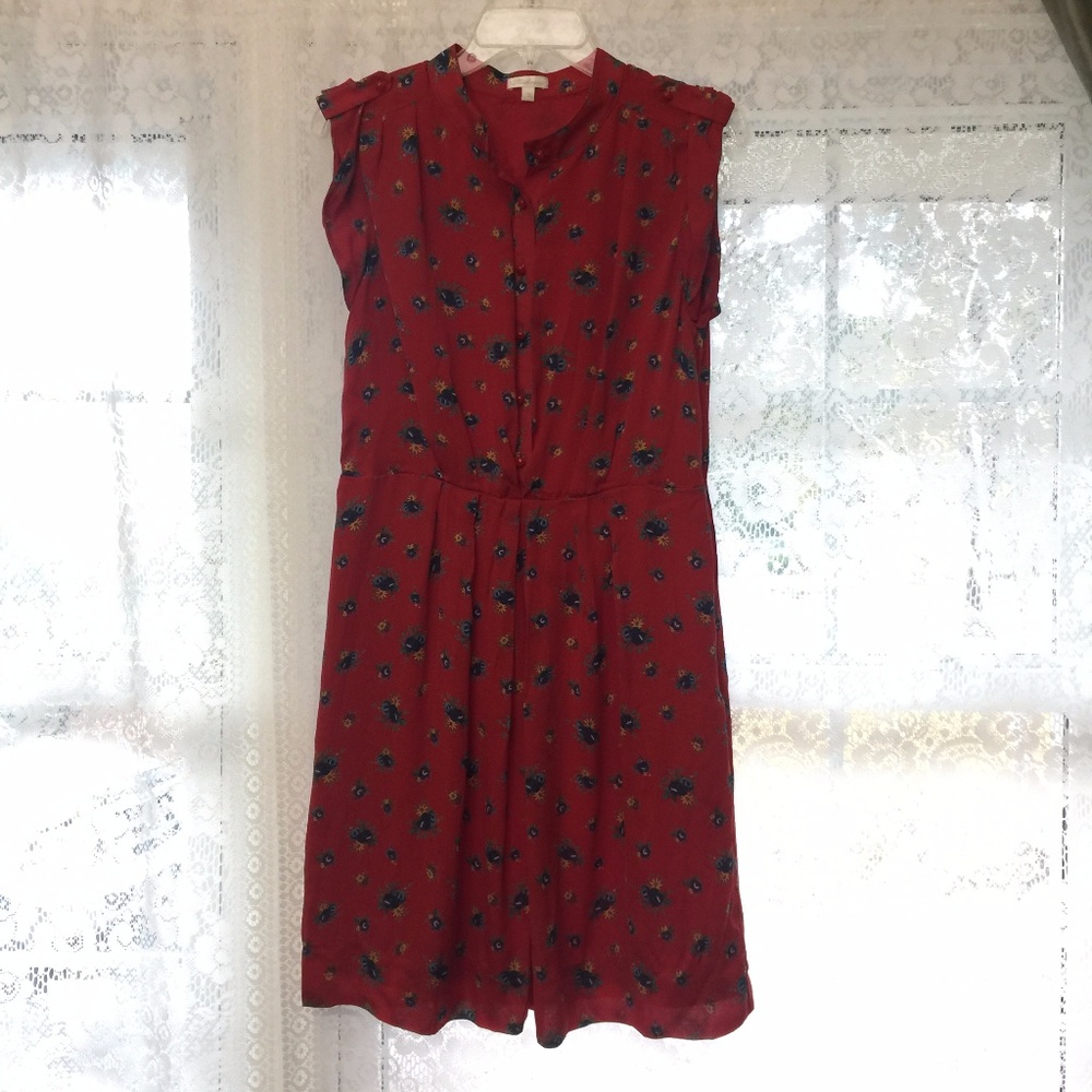Red Marseilles Floral Silk Elizabeth Shirt Dress