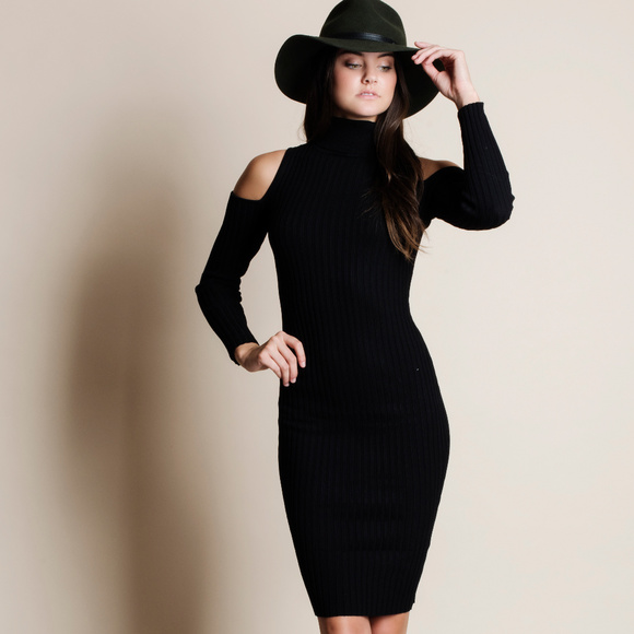 cold shoulder turtleneck dress