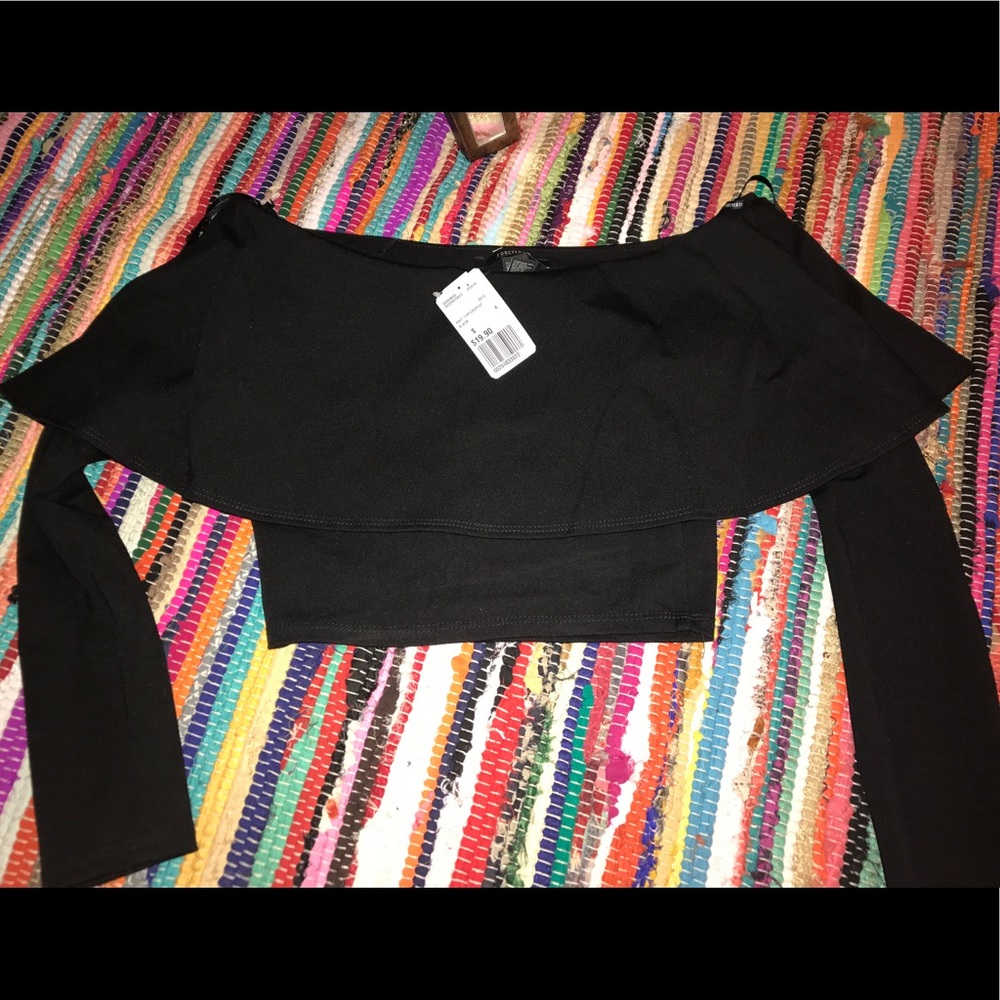 Forever 21 off the shoulder black ruffled crop top
