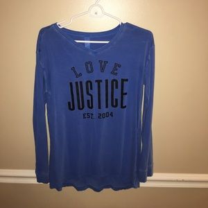 Justice ‘Love Justice’ Blue long sleeve shirt