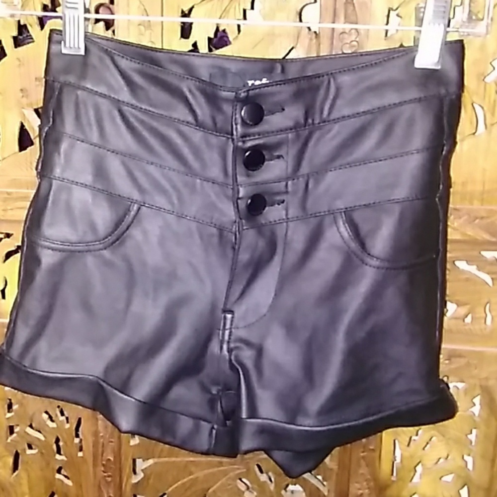 Black faux leather high waisted shorts