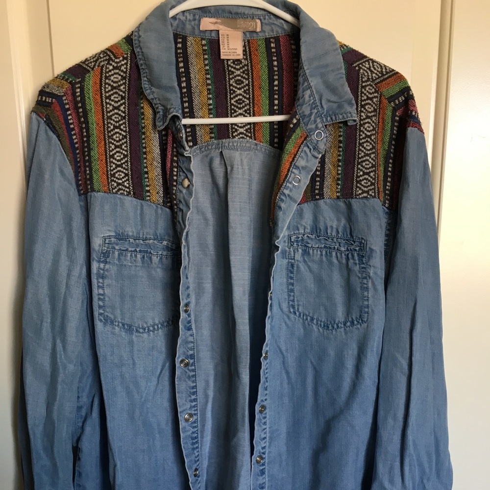 Button down, chambray shirt.