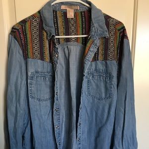 Button down, chambray shirt.