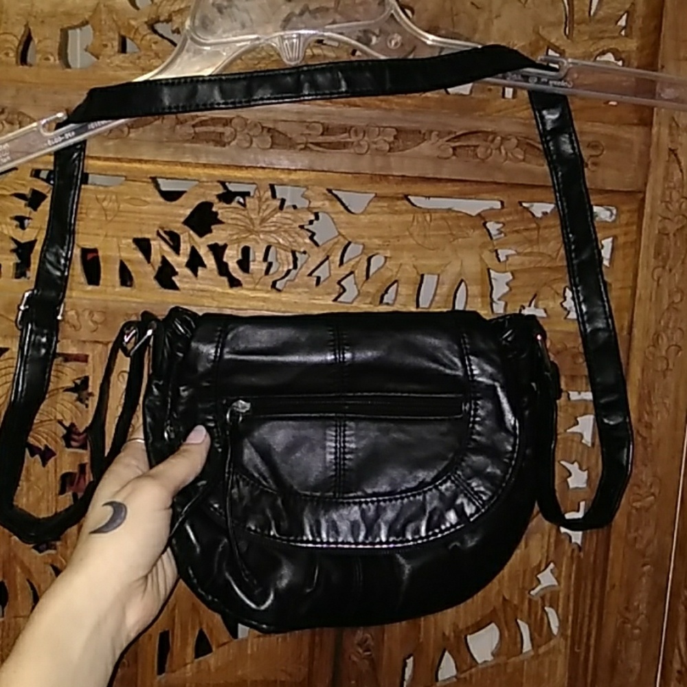 Black faux leather crossbody