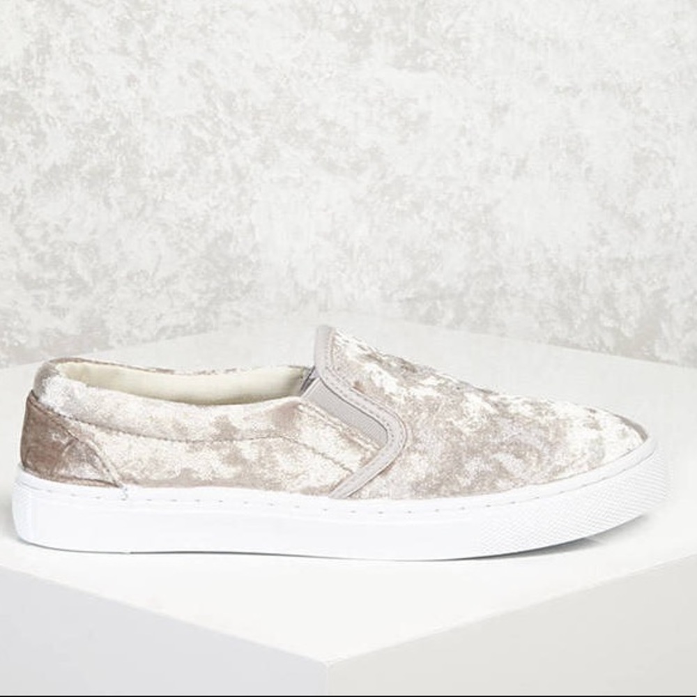 BRAND NEW! Grey Crushed Velvet Slip On Sneakers