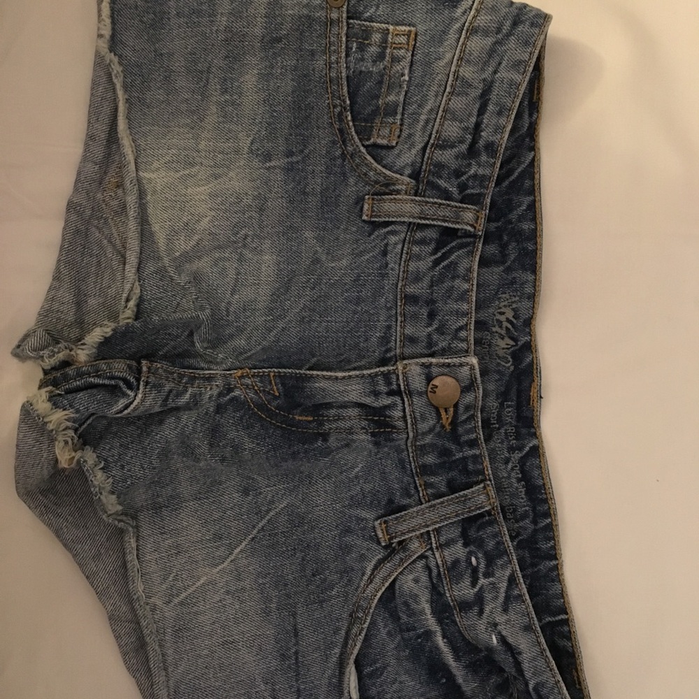 Low rise acid wash shorts