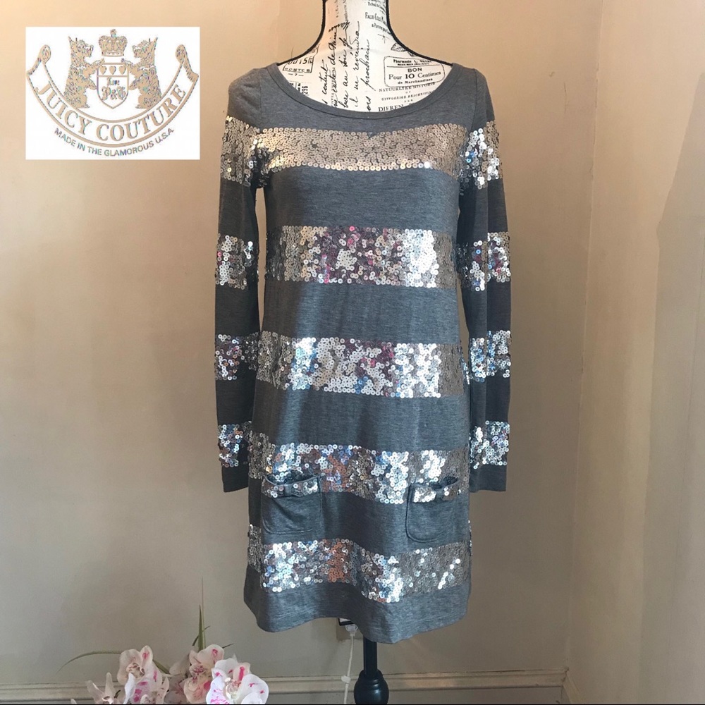 HPJUICY COUTURE Sequin Long Sleeve Grey Dress