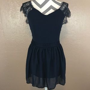 Beautiful Navy Chiffon Lace Backless Dress Top