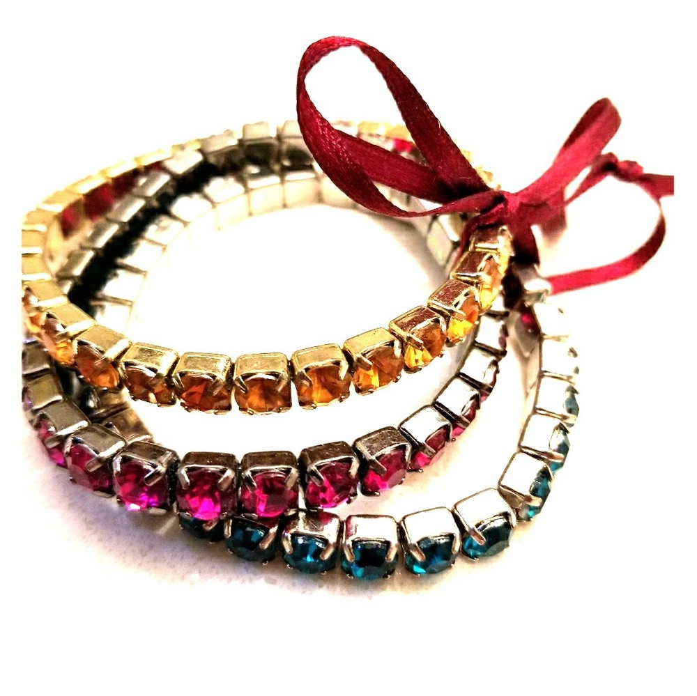 Trio- color Rhinestone Stretch Bracelet