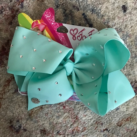 New Official JoJo Siwa Large Mint Rhinestone Signature Hair Bow