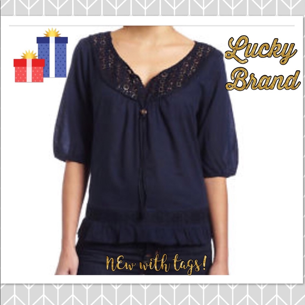 Crochet lucky brand peasant top BNWT