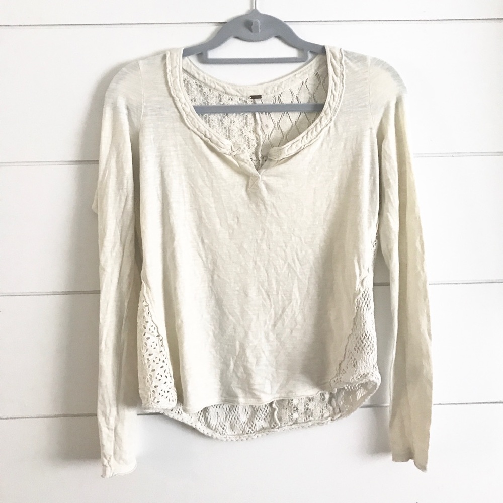 Free People Cream Crochet Back Shirt