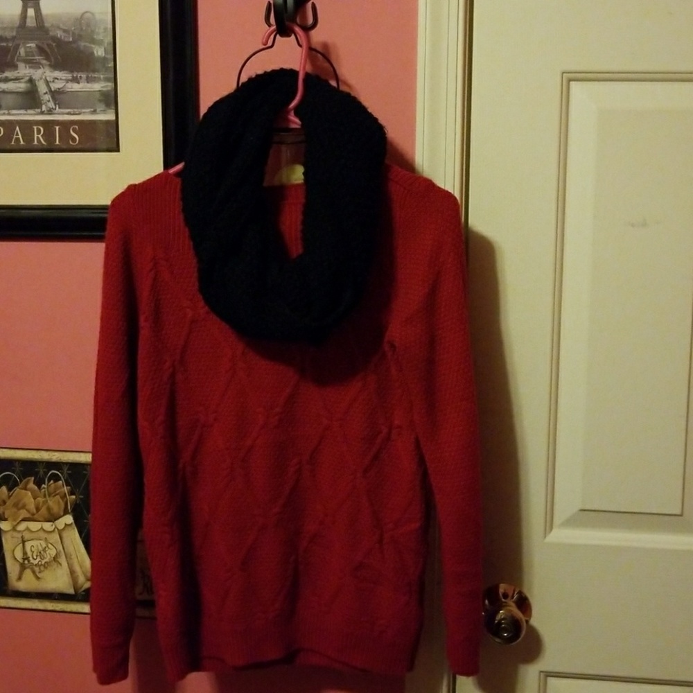 Holiday Red Sweater comes with black infinity scar