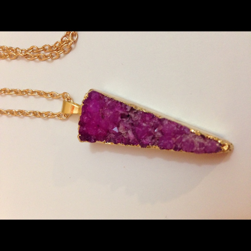 Fuchsia Druzy Point Necklace