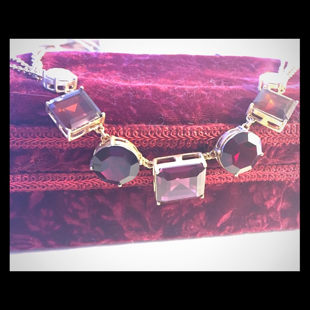 Gold tone faux gemstone statement necklace