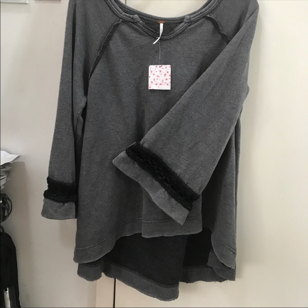 Free People $128 Bell Crochet High-Lo Sweatshirt