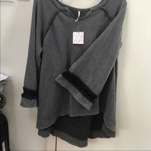 Free People $128 Bell Crochet High-Lo Sweatshirt