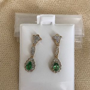 Tsavorite Garnet drop earrings! Diamond Accents