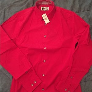 Red long sleeve casual dress shirt