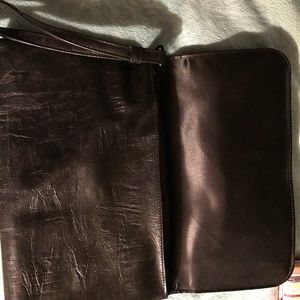 Faux leather black bow wristlet