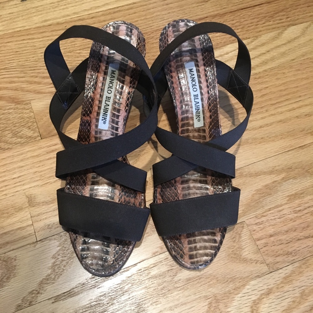 Manolo Blahnik Sankeskin Wedges 7.5