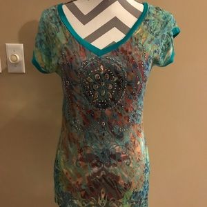 Daytrip turquoise/green studded washout tee