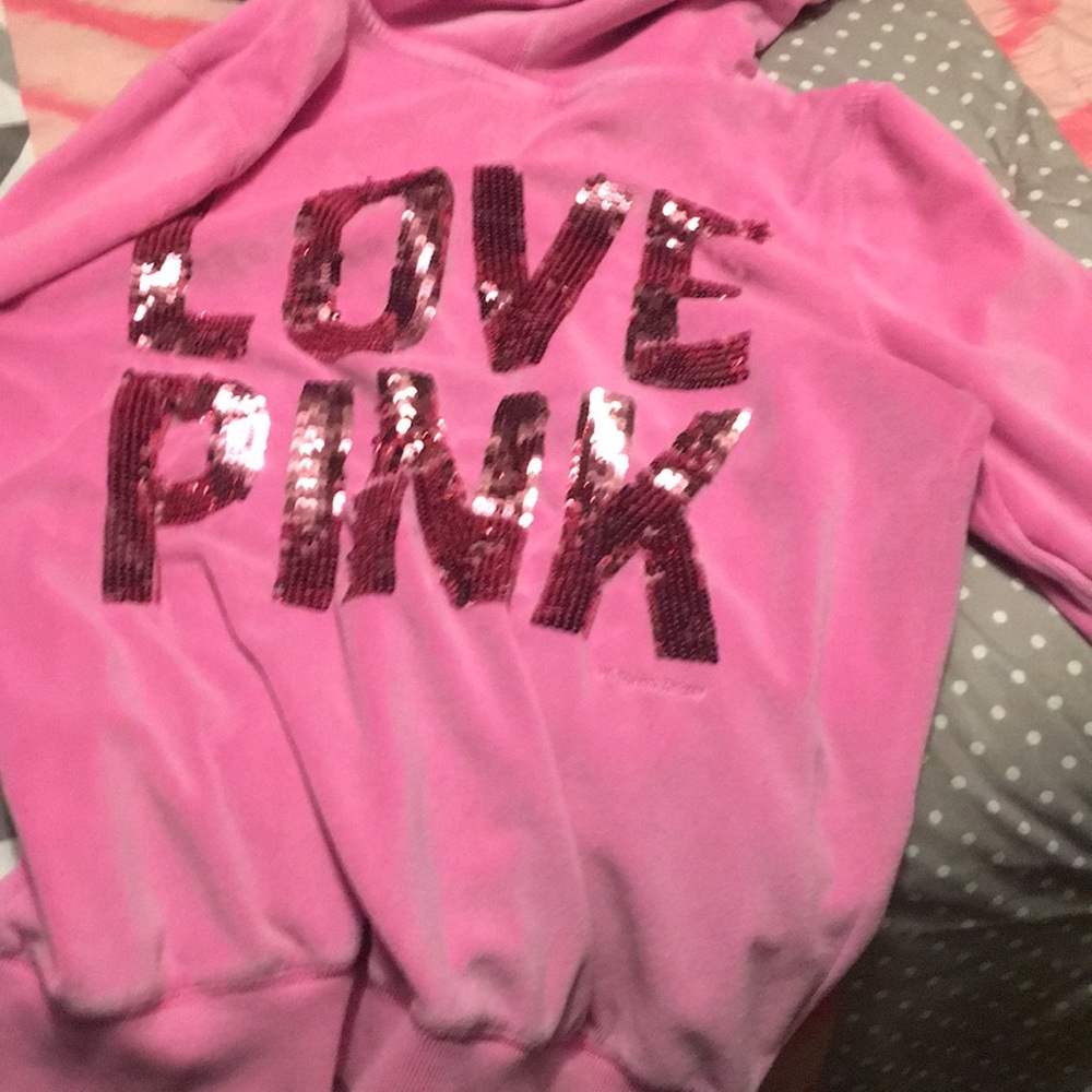 Love pink sequin hoodie