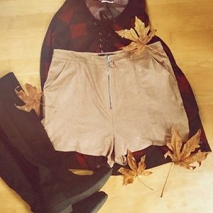 Camel Tan Suede High Waist Shorts