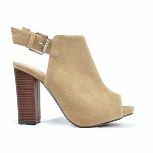 Women's Peep Toe Sling Back Nude Heeled Sandal