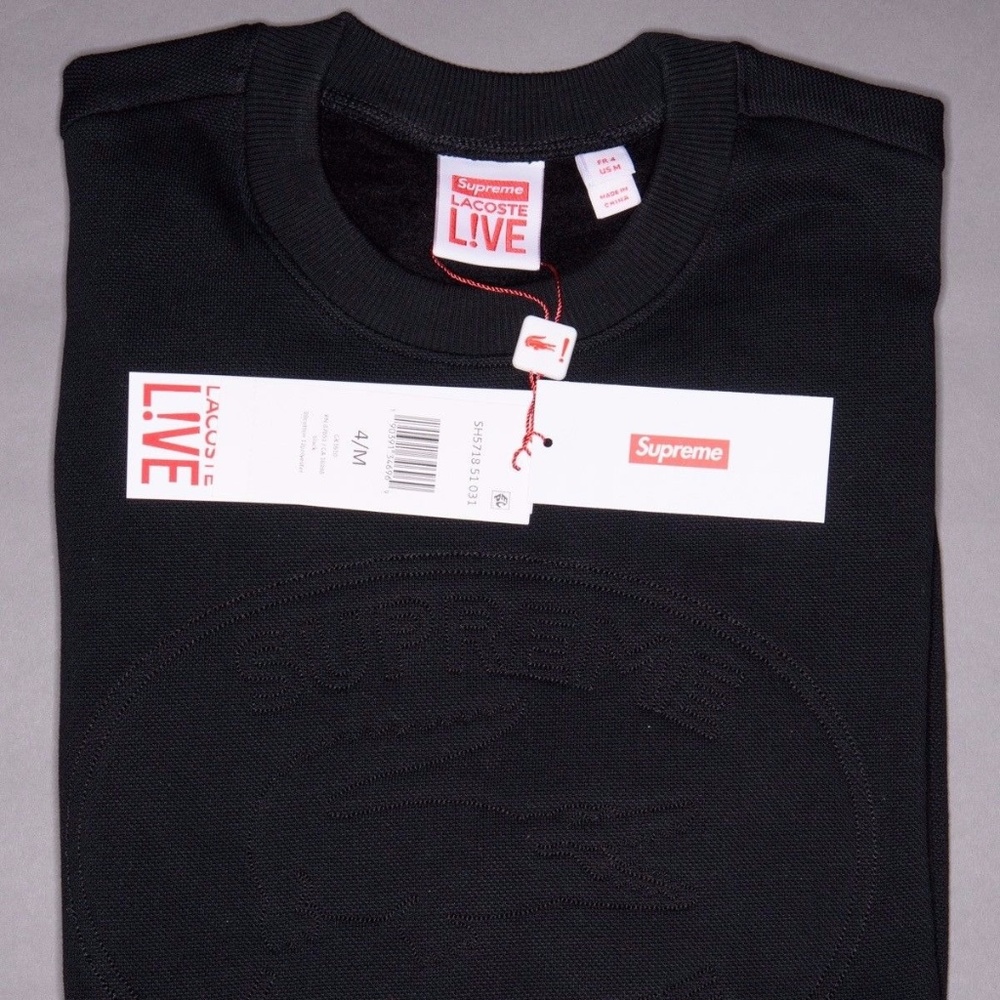 Supreme Lacoste Live Pique Crewneck Black 4 Medium