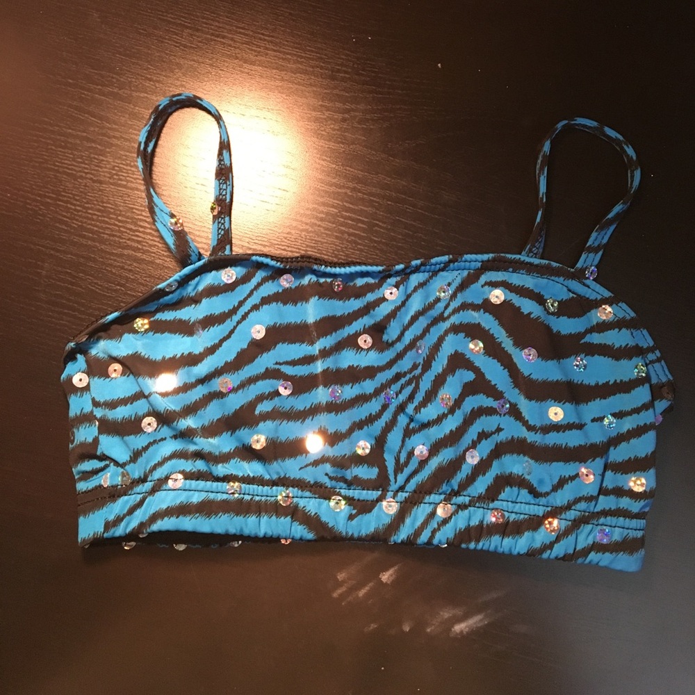 Girls Blue Zebra Dance Sports Bra