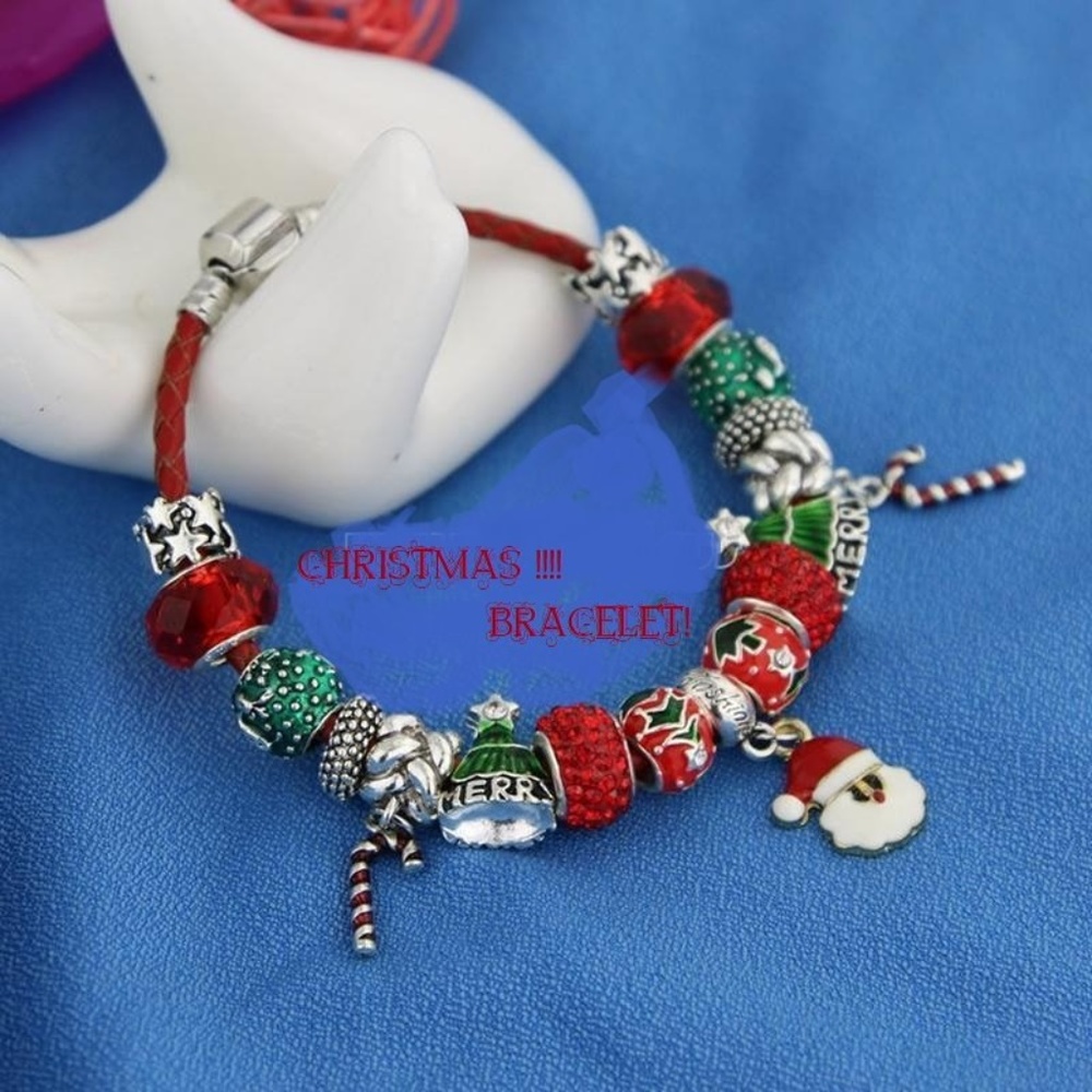 Christmas European Charms W Leather Bracelet