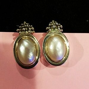 Sterling silver, pearl, with gold accents earrings